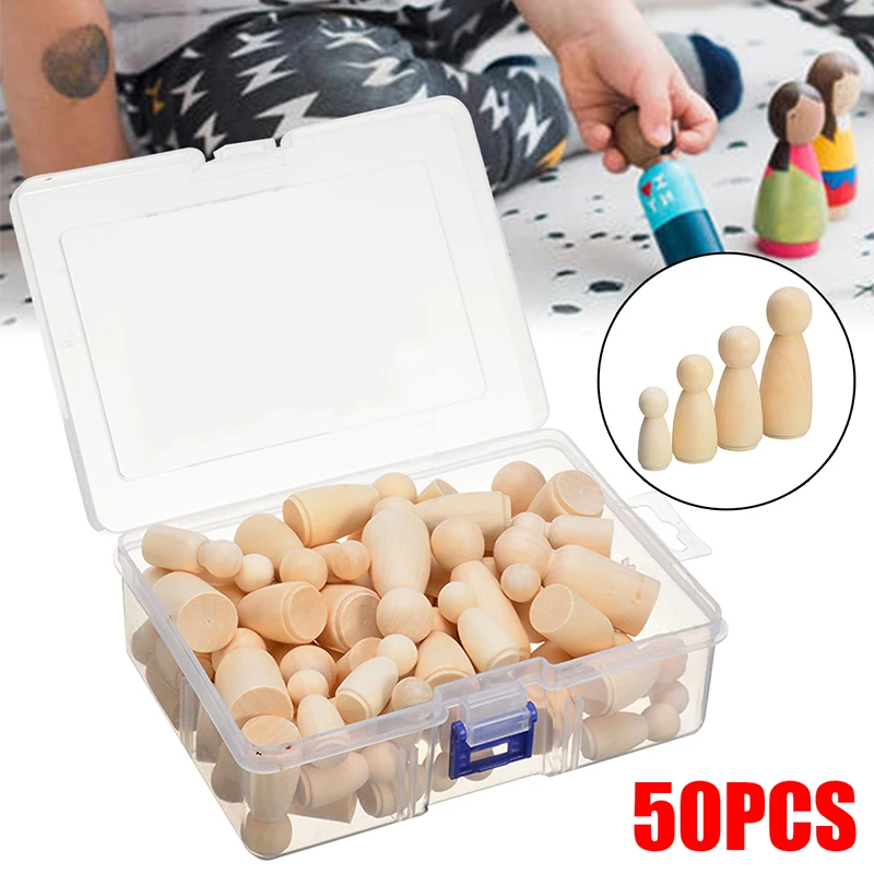 50Pcs/Set Unpainted Wooden Peg Dolls Toys For Children DIY Color Painting Girl Boy Doll Bodies Room Decorations Arts And Crafts