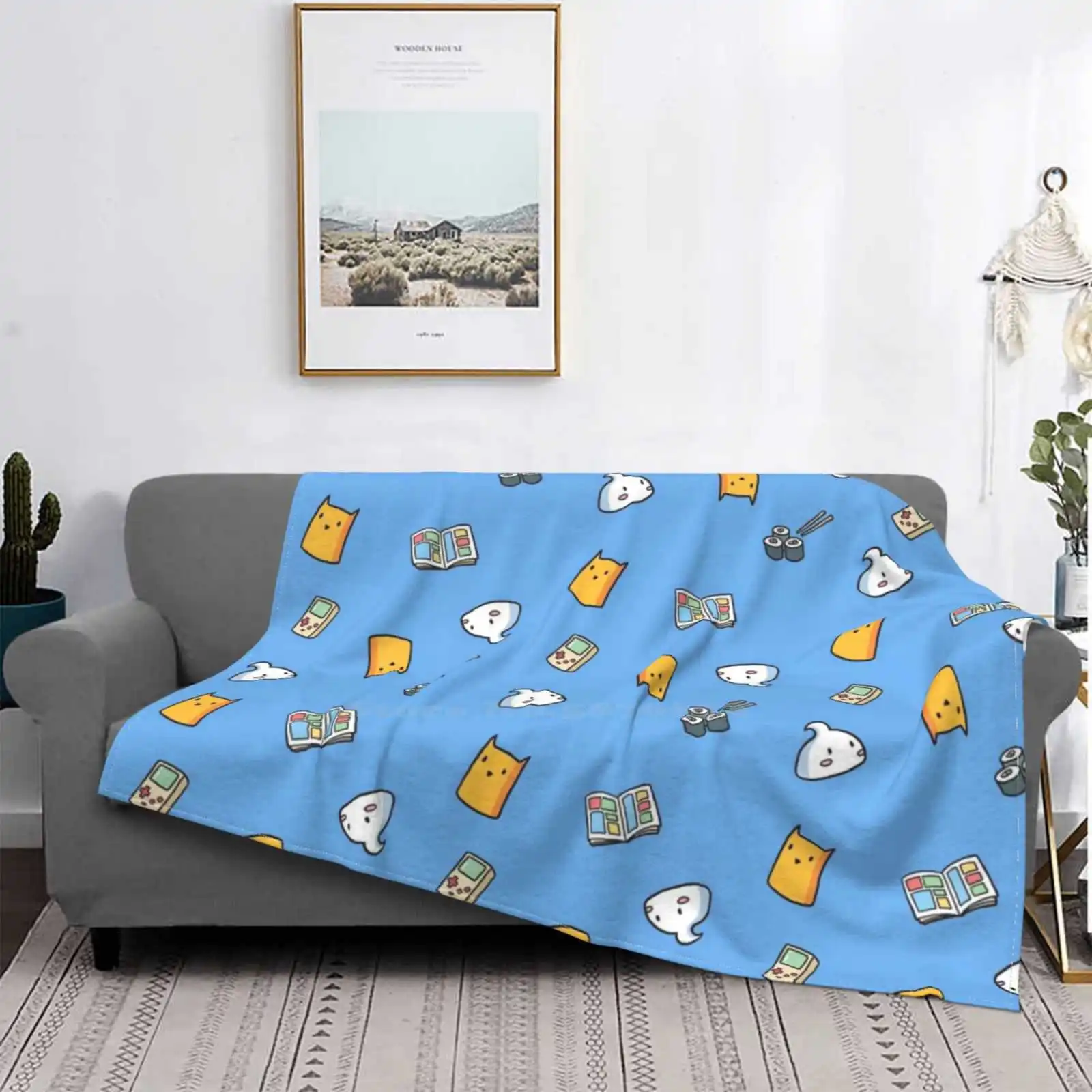 Infinite Cat And Meringue Blue Hot Sale Printing High Qiality Flannel Blanket Cat Meringue Catandmeringue Retro Gaming