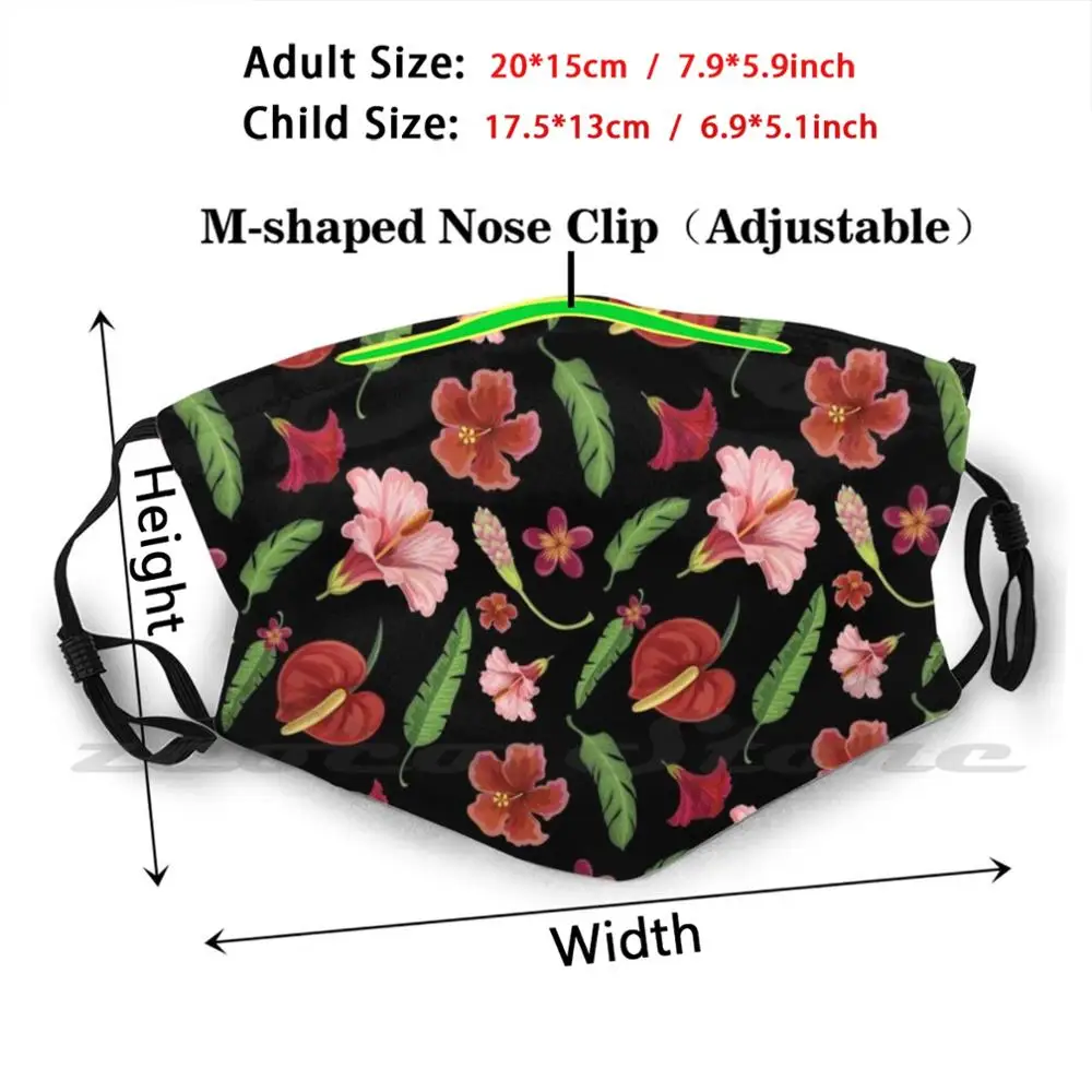 Red Green Flowers Pattern Mask Cloth Reusable Print Filter Washable Red Green Flowers Pattern Aconite Ageratum Allium Clownfish