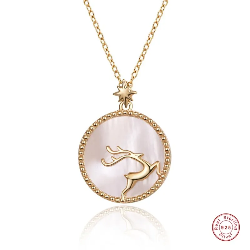 

Gold Color Flashing o Cross Chain 925 Silver Necklace Round Pendant White fritillary Necklace for Women Jewelry