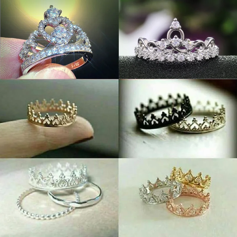 Huitan Hot Selling Fancy Crown Women Ring Best Anniversary Girl Gift Elegant Female Dance Party Trendy Jewelry Rings Wholesale