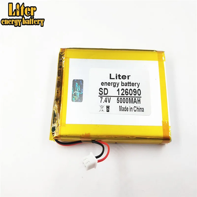 XH2.54-2P connector 7.4V 5000mAh 126090 Polymer Li-ion battery 606090-2S Bluetooth stereo DVD player GTmedia Freesat V8 finder