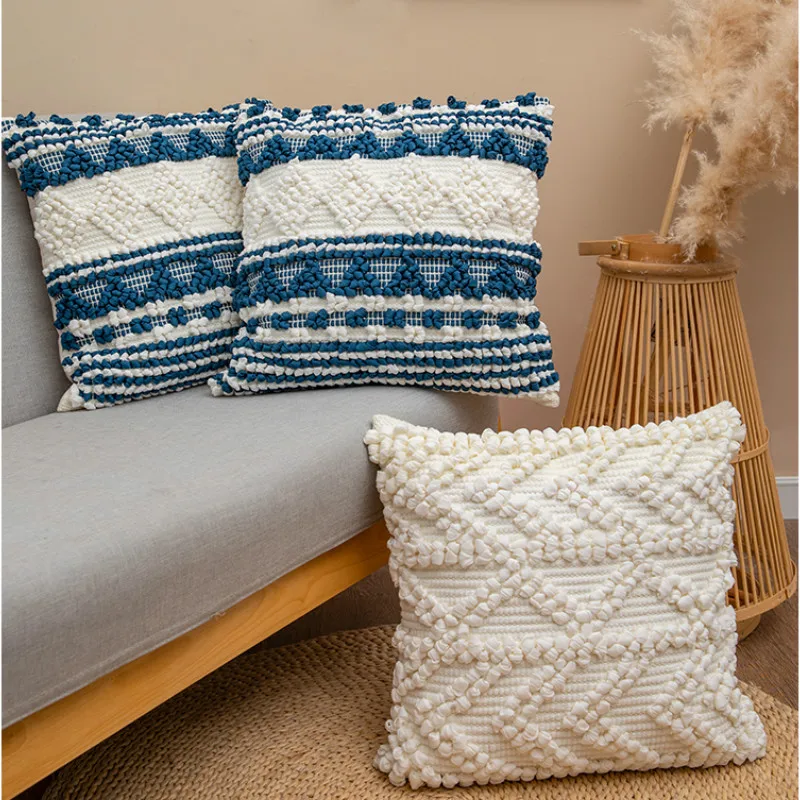 

Boho Pillows Geometric Handmade Cushion Case Blue Decorative Pillow Cover For Sofa 45x45 Fall Home Decorations