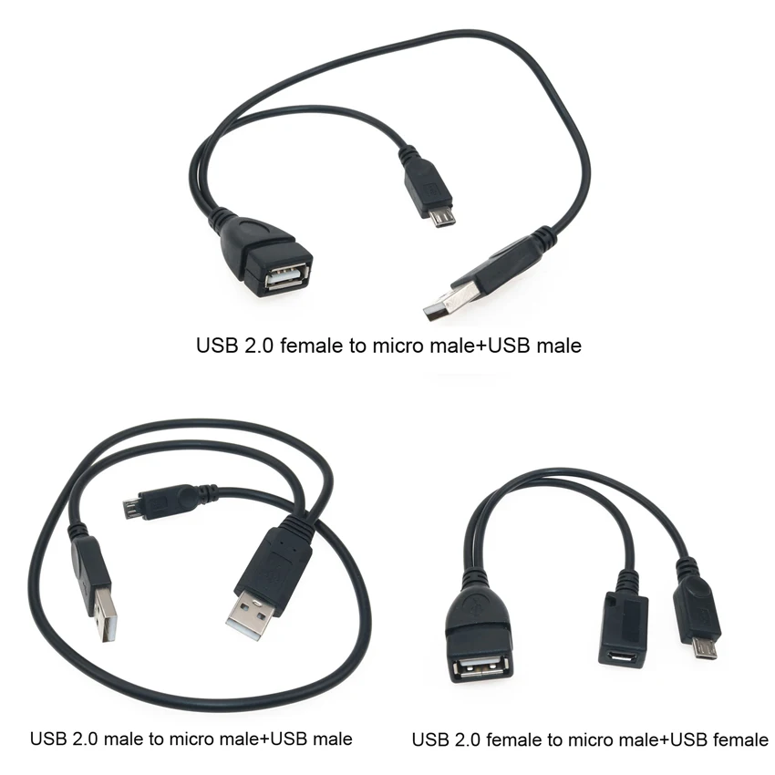 1pc 2 In 1 OTG Micro USB Host Power Y Splitter USB Adapter to Micro 5 Pin Male Female Cable