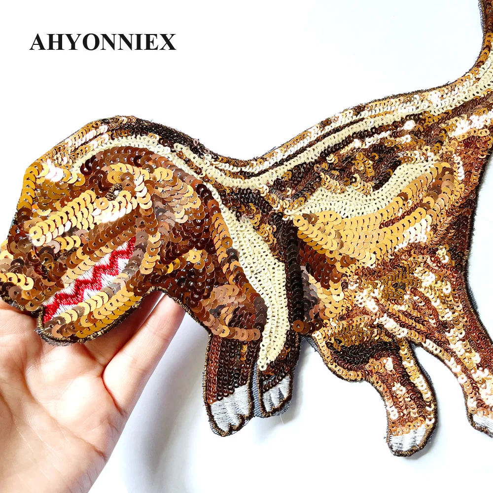 1 Piece Large Sequins Dinosaur Patch Fashion DIY T-shirt Applique Cute Clothing Decoration Sew On Patch DIY Accessories