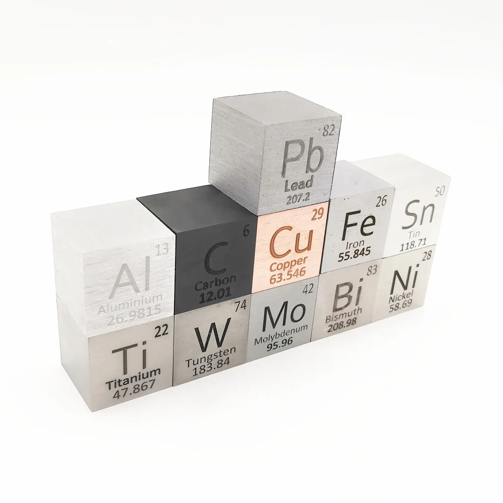 Element Cube 25.4mm Metal Distillation Molar Mass Density Periodic Collection Cu Bi Sn Al Titanium Tungsten Mo C Ni Wolframe