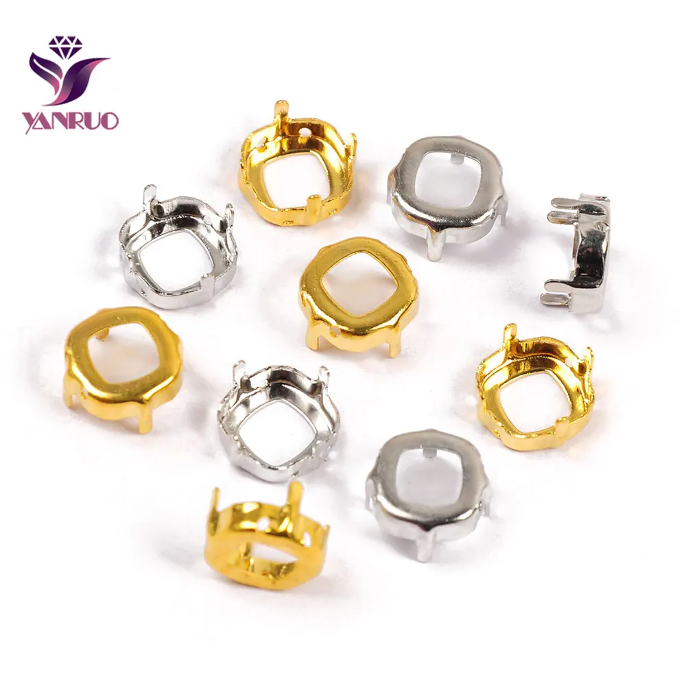 YANRUO 4470 taglio cuscino artiglio vuoto impostazione rame quadrato cucire su strass saldamente Base Set argento oro cucito indumento fai da te