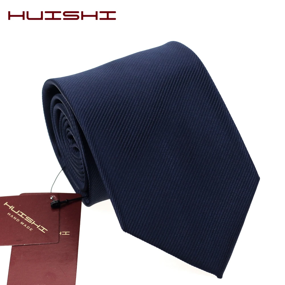 HUISHI 8CM 8 Styles Men\'s Solid Dark Blue Color Neck Tie 6cm Waterproof Jacquard Necktie Daily Wear Cravat Wedding Party For Men