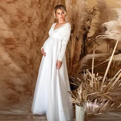 Lace White Maternity Dresses For Baby Shower Sexy Pregnancy Photo Shoot Maxi Gown Pregnant Women Party Wedding Photography Props