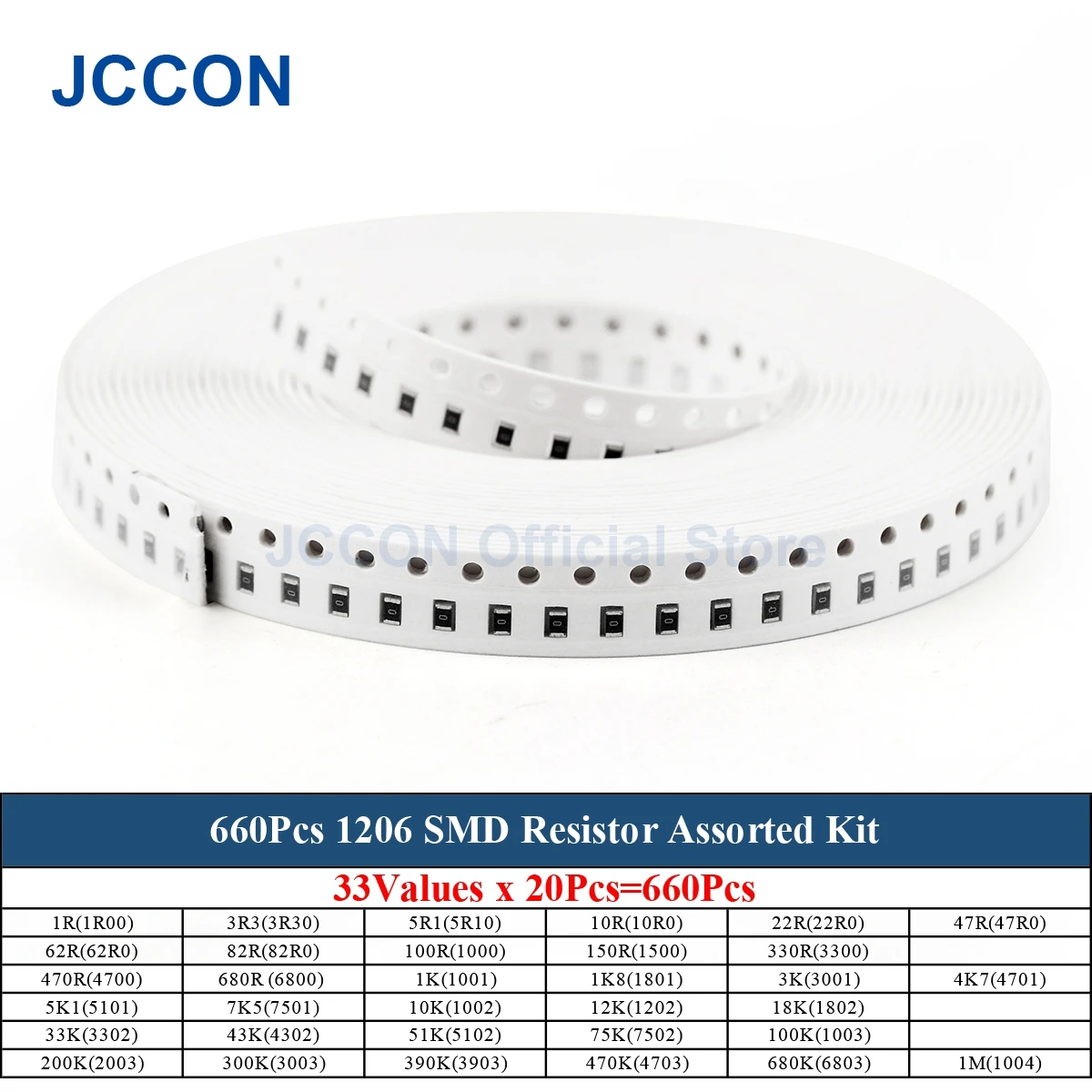 660Pcs 1206 SMD Resistor Assorted Kit 1ohm-1M ohm 33 Werte x 20Pcs = 660Pcs Probe Kit 1% chip Fixed Resistor DIY