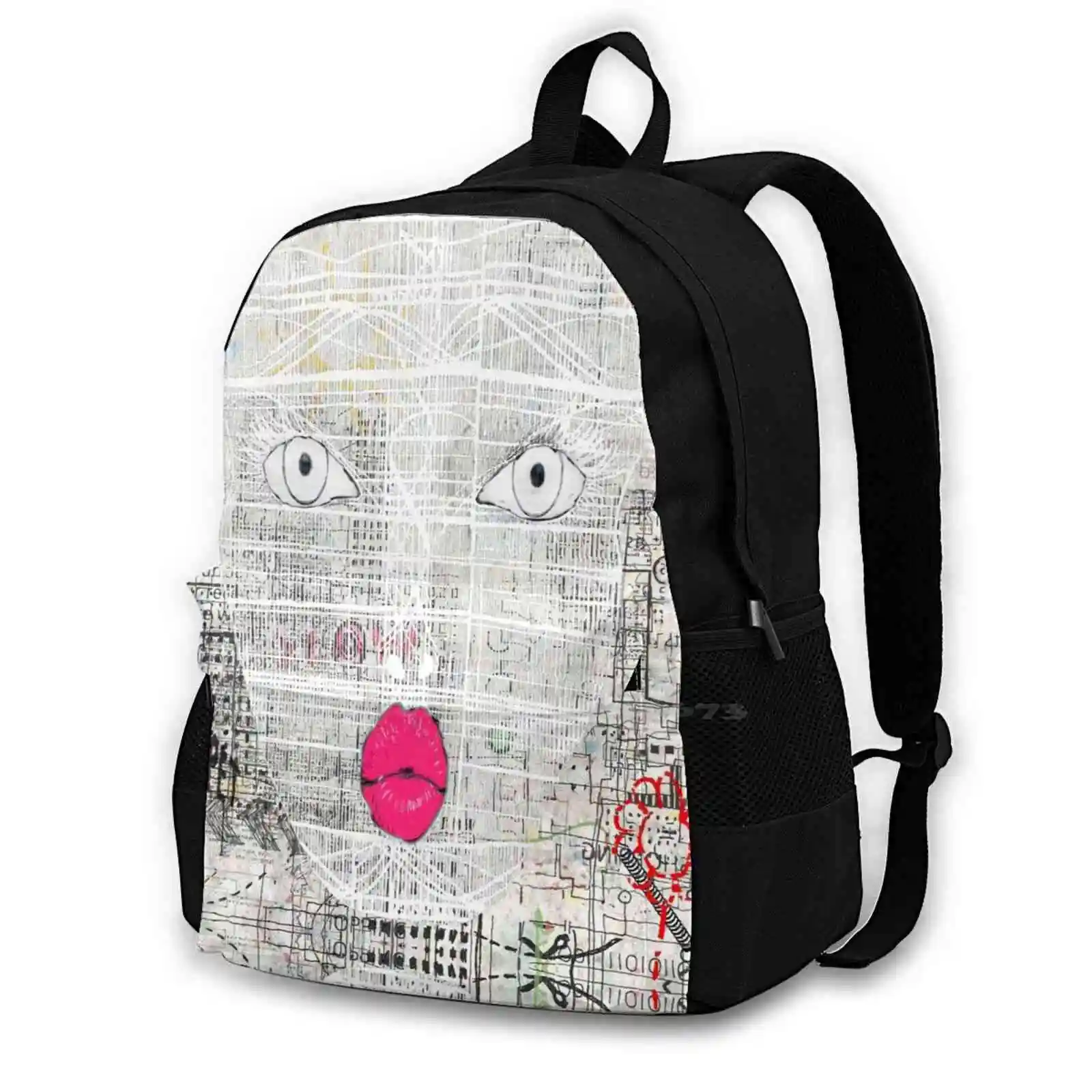 

Large Capacity School Backpack Laptop Bags Beauty Ugly Female Abstract Face Dinosaur Art Two Dinosaurs