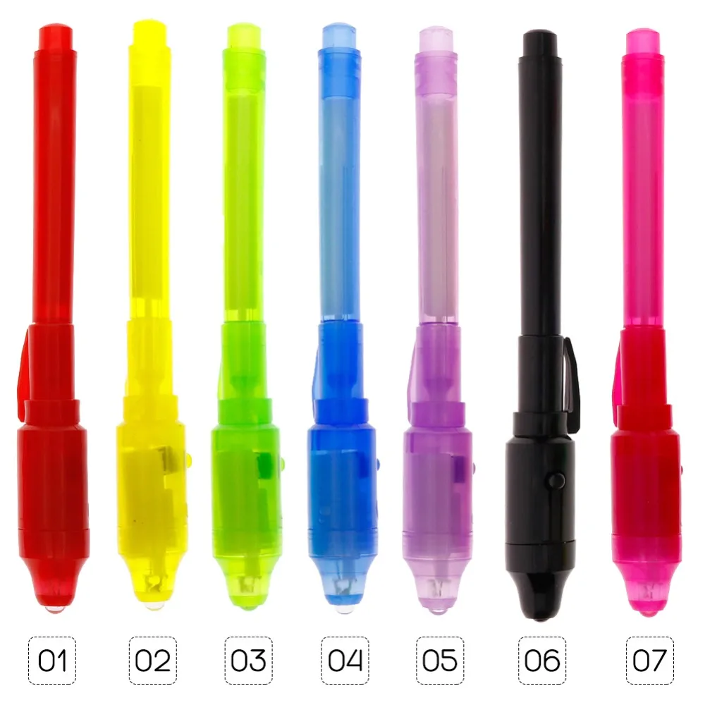 Pena Portabel Mini Pena Penanda Rahasia Tinta Pena LED UV Tak Terlihat dengan Lampu Hitam LED Ultra Violet Mainan Edukasi Pembelajaran untuk Anak-anak