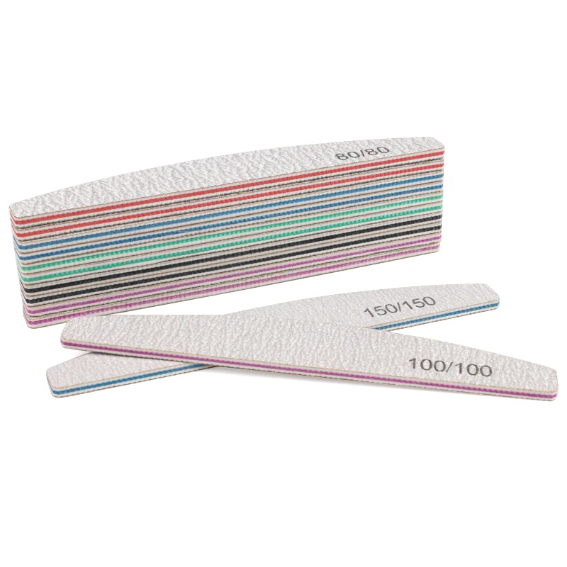 100Pcs Professional Nail File Polisher 80/100/150/180/240 Grit Grey Sandpaper Buffer Curved Buffing Emery Board Manicure Tools