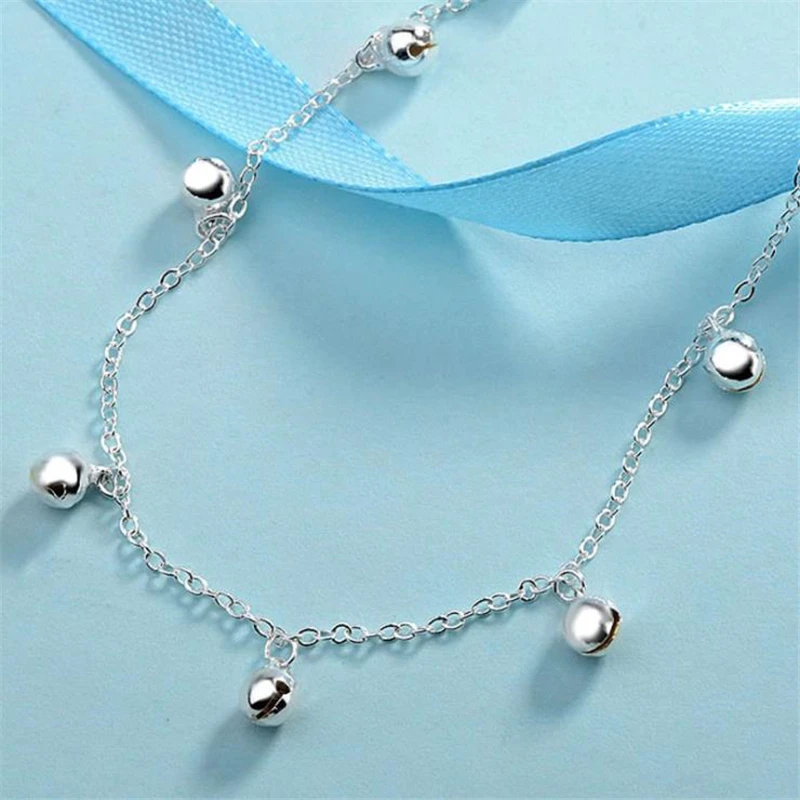 KOFSAC 7 Bells Lady Chain Ankles Barefoot Sandal Beach Foot Jewelry 925 Sterling Silver Anklets Bracelets For Women Accessories