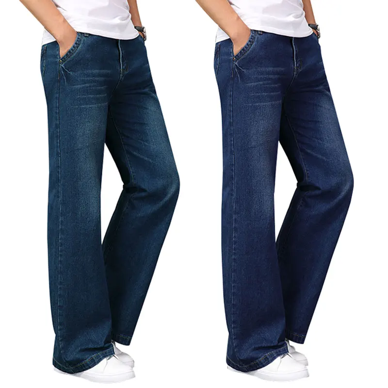 Pantalones vaqueros acampanados grandes para hombre, pantalones vaqueros holgados de moda de diseñador, ropa clásica de color azul y negro, talla