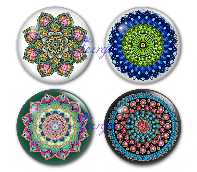 Mandala  Buddhism Hinduism Religion Round Photo Glass Cabochon Demo Flat Back Making Findings