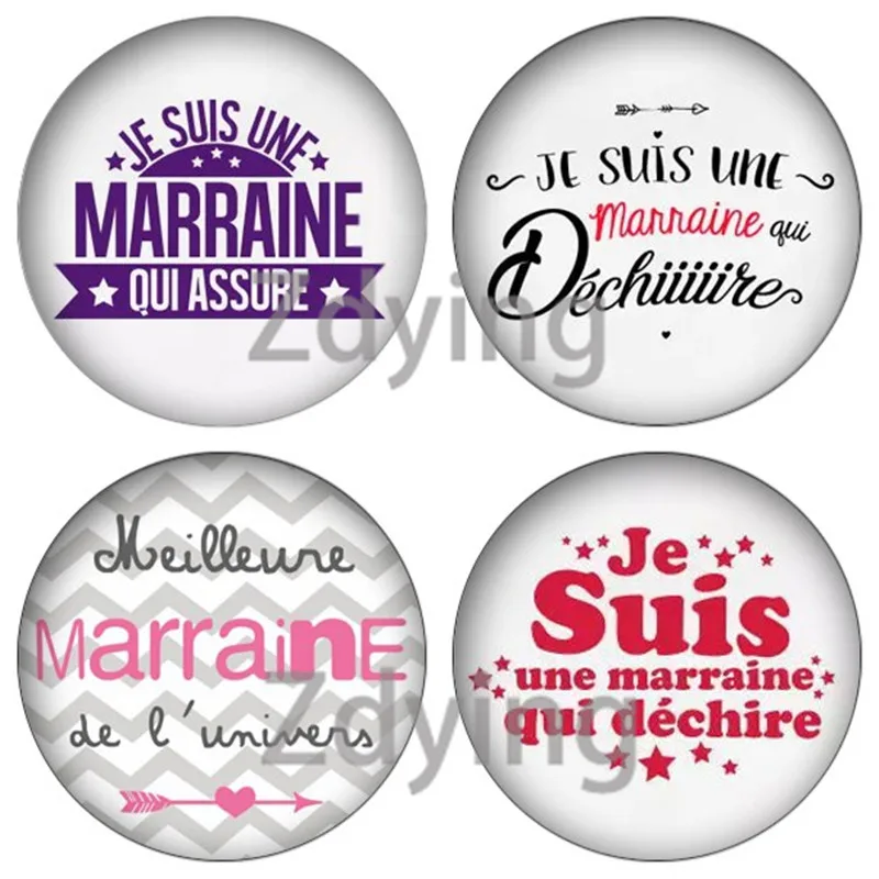 ZDYING New 12mm/20mm/25mm Je suis une marraine qui dechire Round Glass Cabochon Demo flat back Making findings Handmade Charm