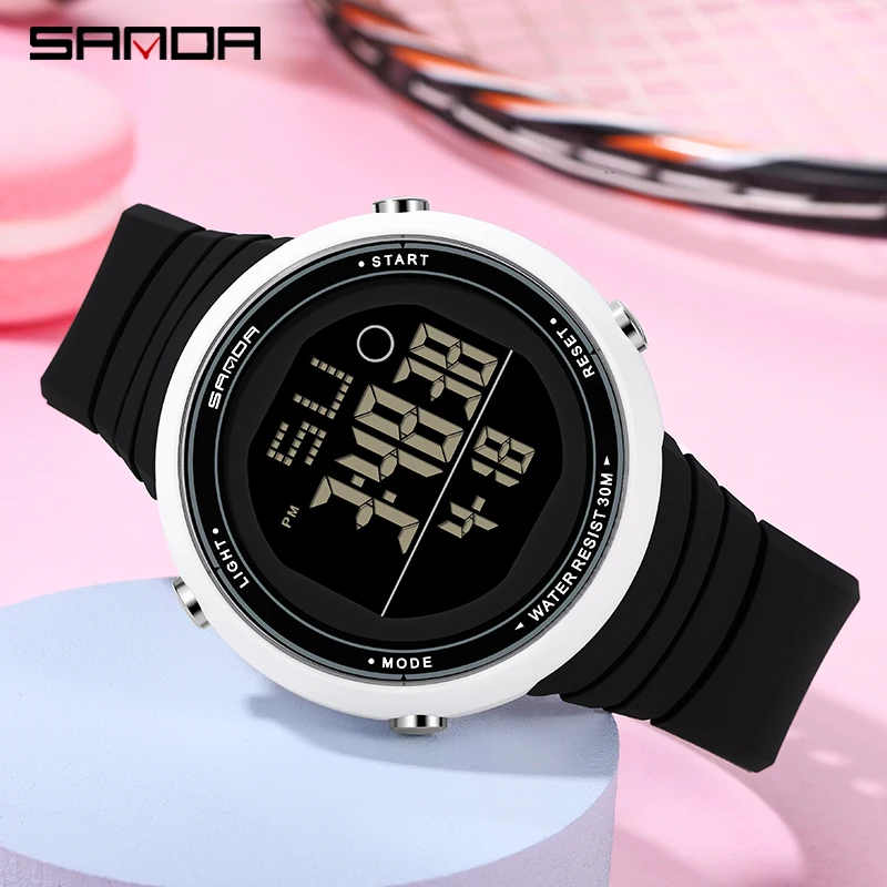 Ladies Digital Watch Fashion Brand SANDA Dress Bracelet Luxury Electronic Watches Stopwatch Luminous Clock Women\'s Wristwatch