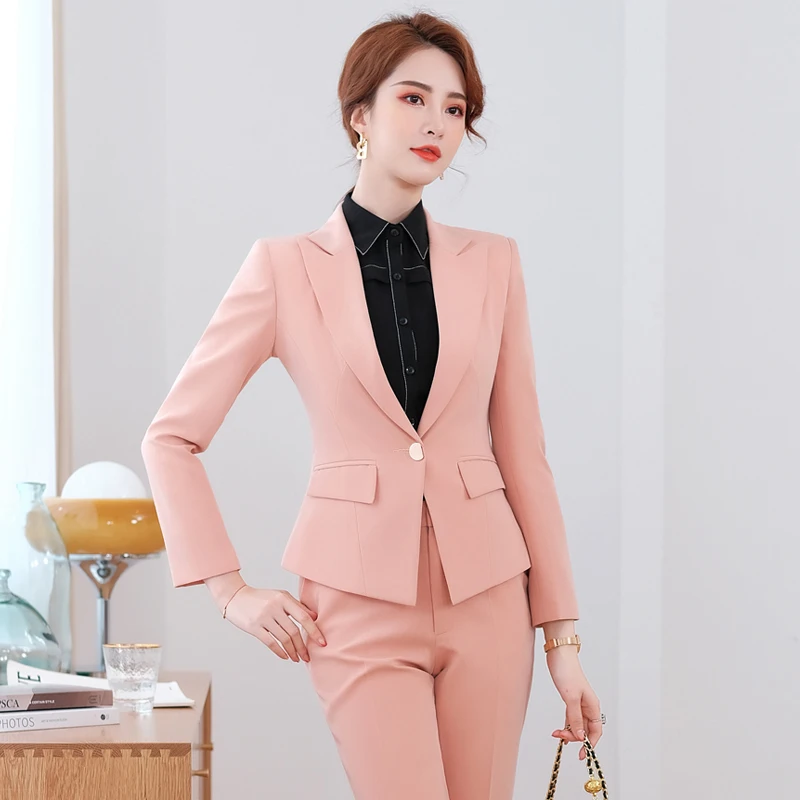 

Spring Fall Formal Women Business Suits with Pants and Jackets Coat OL Style Ladies Office Pantsuits Professional Career Blazers