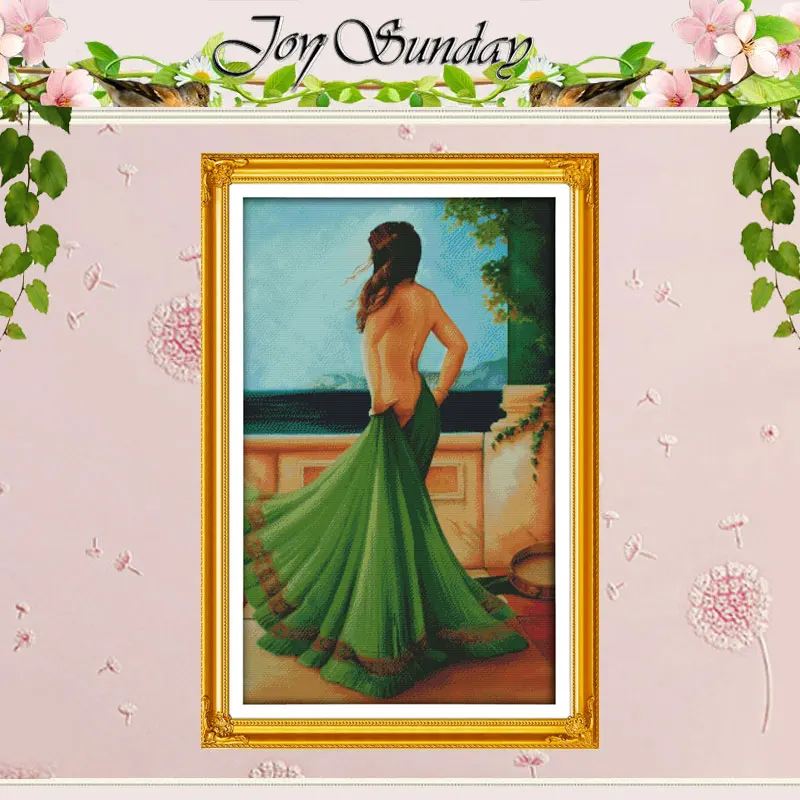 The Lady in Green Dress Patterns Counted Cross Stitch Set DIY 11CT 14CT 16CT Stamped DMC Cross-stitch Kit Embroidery Needlework