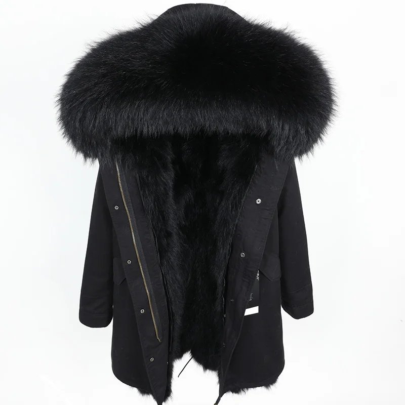 2024 Maomaokong Real raccoon fur lining fur collar women winter parka coat mid-length coat Women's jacket real fur coat