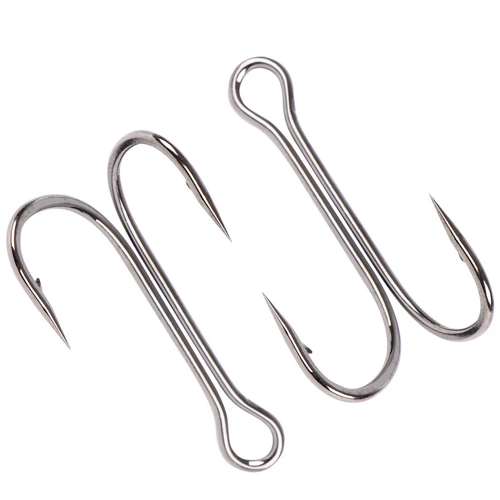 FISH KING Fishing Hooks 20pcs/pack High Carbon Steel Duple Hooks Double Fishing Hooks Barbed Carp Fishhook For Soft Worm Lure