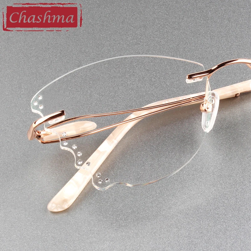 Butterfly Female Eye Glasses Titanium Gray Red Lens Diamond Trimmed Rimless Spectacle Frames Women Sunglasses Tint Lenses