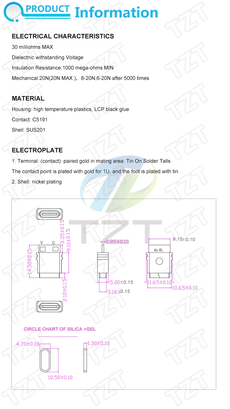 TZT 5/10 Stück USB 3.1 Wasserdichter Typ-C-Stecker 16PIN 5A Buchse Doppelter 5,1K-Widerstand Unterstützt Laden und Entladen – Detail 1
