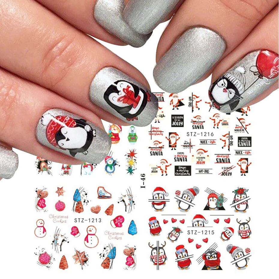 New Year Sliders Stickers on nails Snowflakes Winter Bird Cute Santa Snowman Nail Art Polish Decals Manicure Decoration NTI44-49