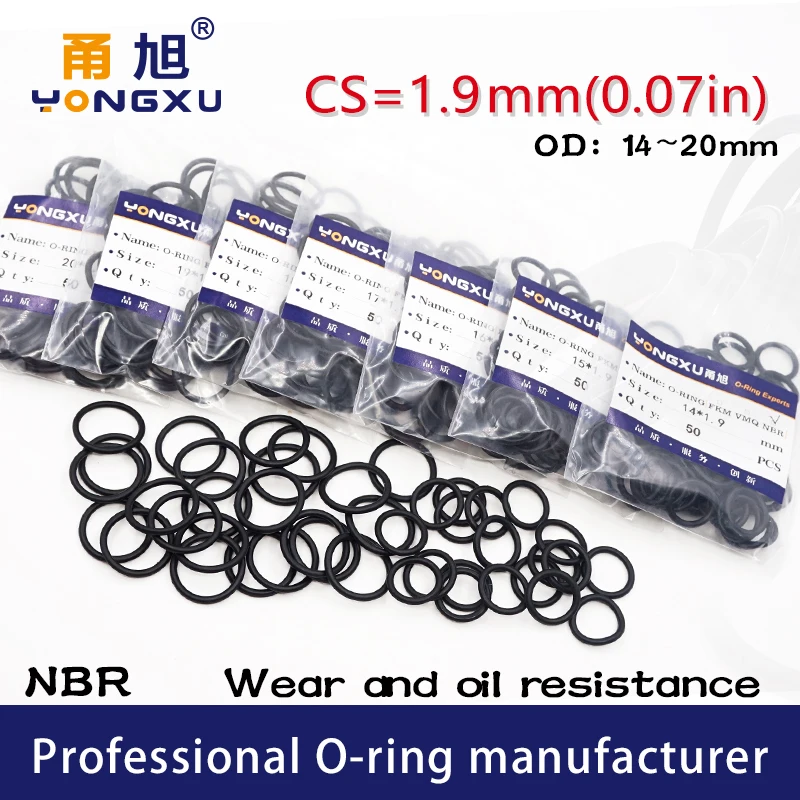 50PCS/Lot Black NBR Sealing O-Ring CS1.9mm OD14/15/16/17/18/19/20*1.9mm Nitrile Rubber Ring Gasket Nitrile Oil Rings Washer