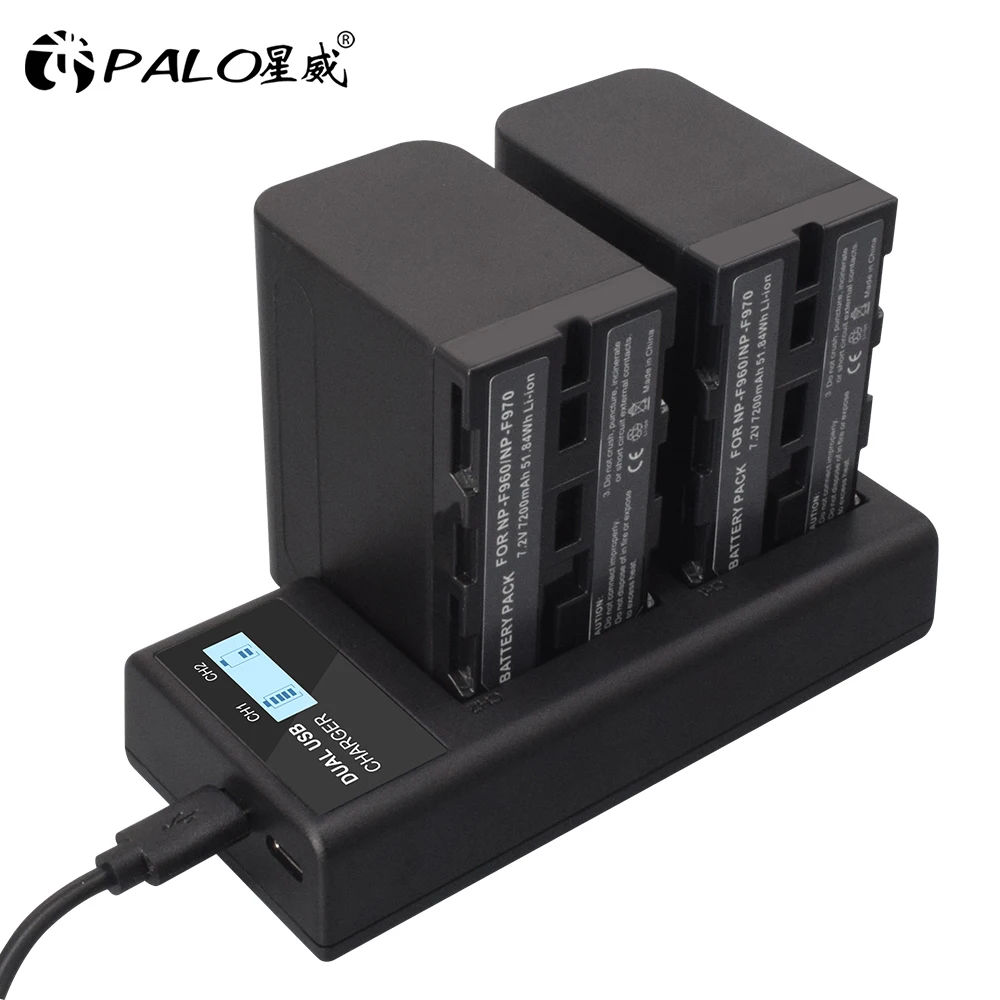 パロNP-F970 np F960 F970 カメラバッテリー 7200mah + 液晶デュアルスロットソニーF930 F950 F770 f570 CCD-RV100