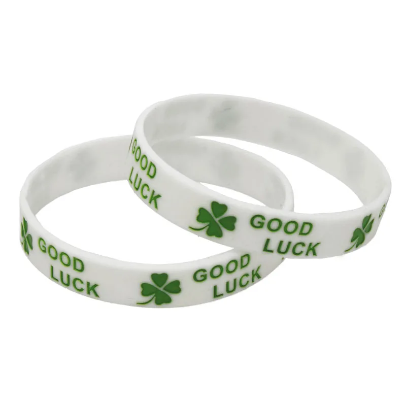 1PC New Fashion Clover Good Luck Silicone Wristband Black Green White Rubber Letters Bracelets&Bangles Women Men Adults SH167
