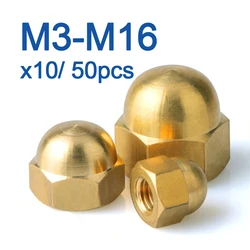 10/ 50pcs M3 M4 M5 M6 M8 M10 M12 M14 M16 Brass Cap Hex Nuts Decorative Dome Head Cover Semicircle Acorn Nut  DIN1587
