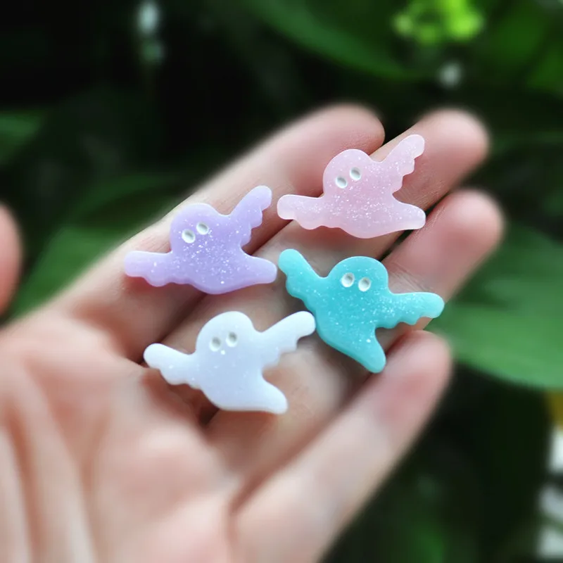 20Pcs Glitter Resin Cabochons  Flatback Cartoon Bat  Ghost Charms  for Pendants Earrings Diy Keychain Parts