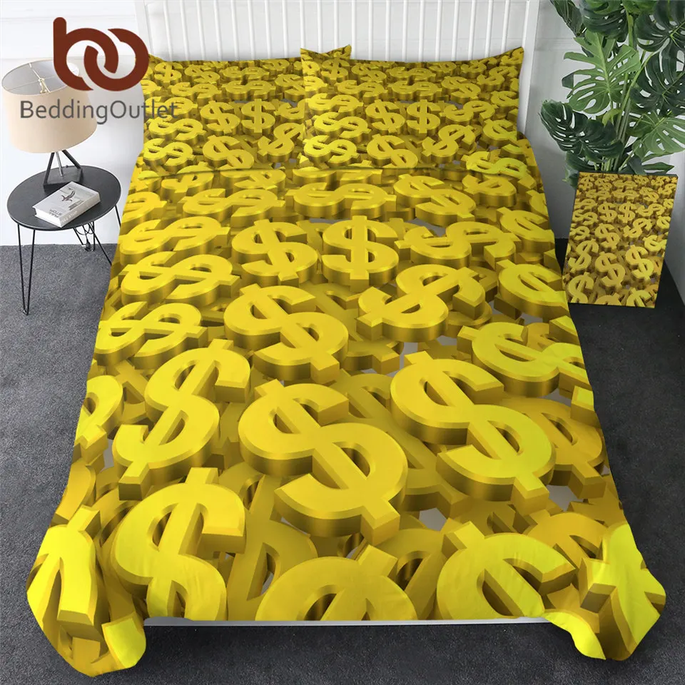 

BeddingOutlet Dollar Symnol Bedding Set Queen 3D Printed Duvet Cover 3pcs Luxury Bedspreads Golden Money Bedclothes Drop Ship