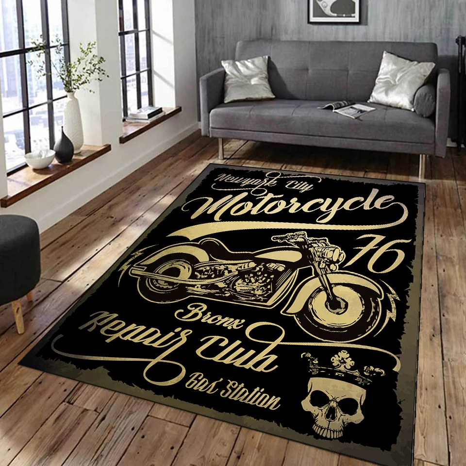 Vintage Classic Motorcycle Garage 3D Printed Carpet Living Room Retro Race Car Large Rug Home Decor Bedroom Non-Slip Floor Mat