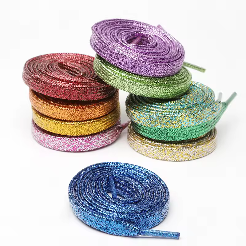 1 cm Width Colorful Lurex Shoelaces Trendy Bright Colorful Fall Winter Shoelaces Sneaker White Casual Sports Leather Shoes Laces - Image 3