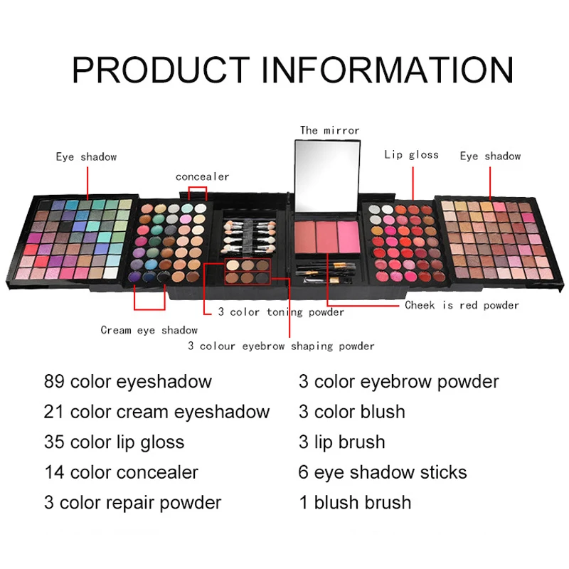 177 Color Beginner Makeup Set Box With Mirror Makeup Kit For Women Combination Kit Eyeshadow Lipstick Set Lips Blush Foundation