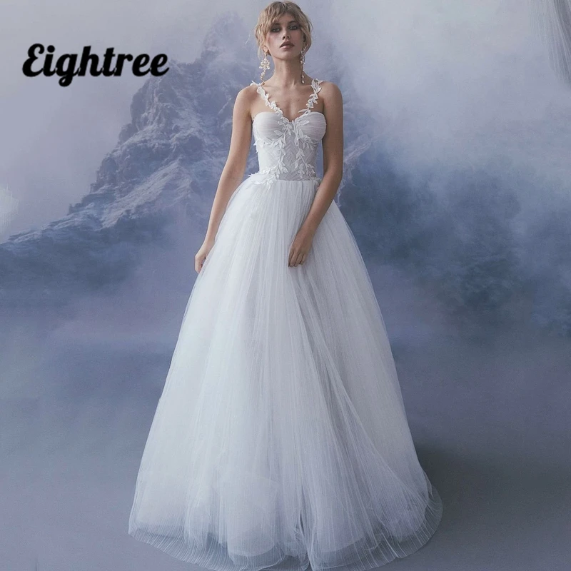 Gaun Pengantin Seksi Eightree 2022 Gaun Pengantin Sweetheart Lengan Puff Korset Back Applique Tulle Gaun Pernikahan A-Line Ukuran Plus