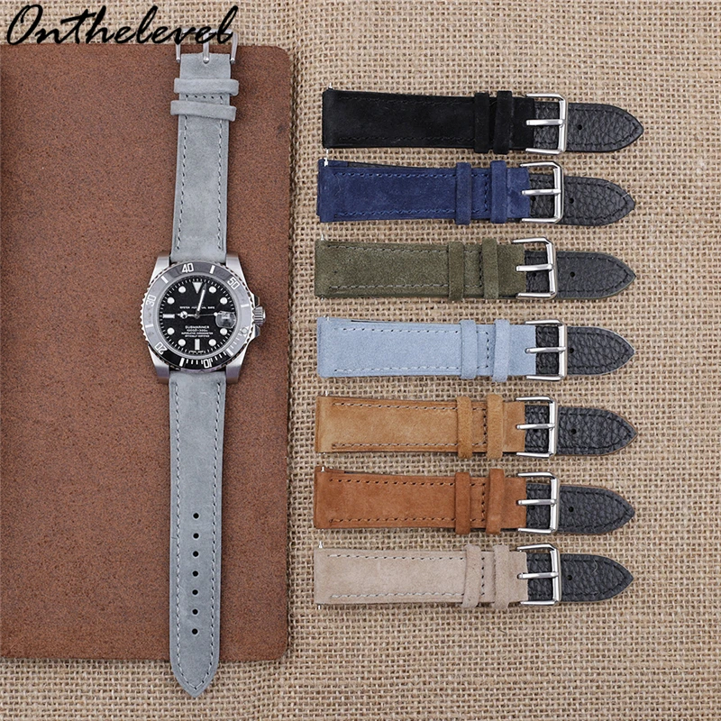 Suede Leather Watchband Vintage Watch Strap 18mm 20mm 22mm Tan Brown Gray Blue Soft Wristband Belt Accessories