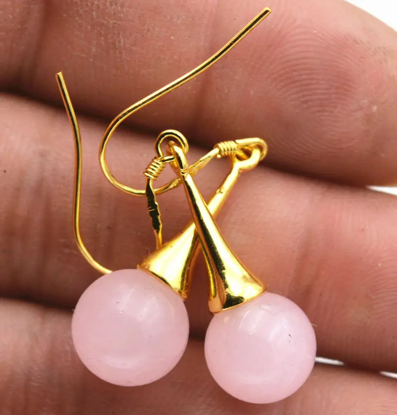 

Beautiful Natural pink jade Gemstone Gold-plated/Dangle Earrings