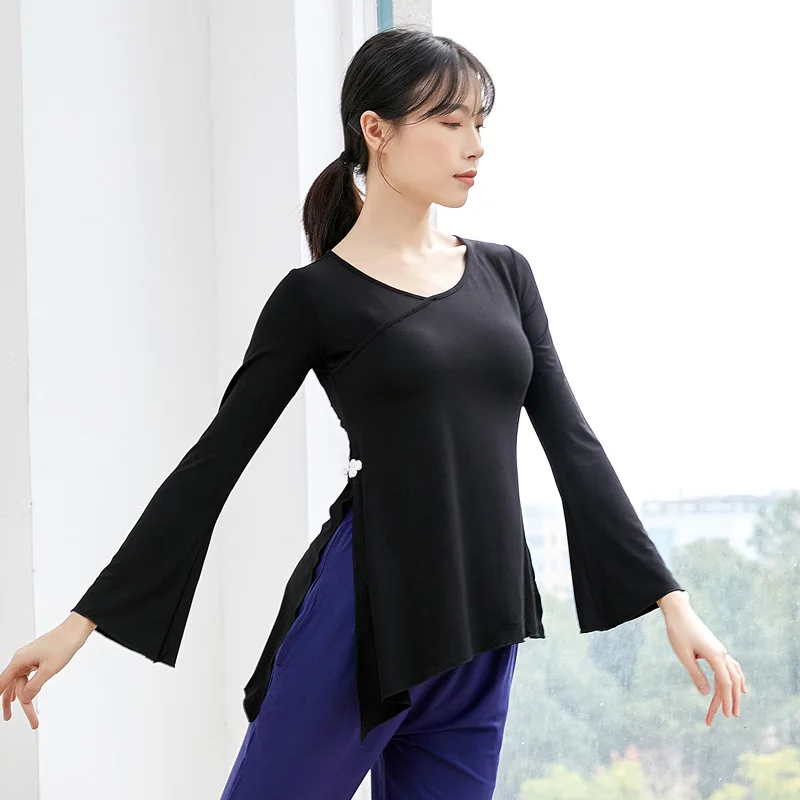 Disfraz de camisa de manga larga para mujer, Ropa de baile, ropa de bailarina, Top de baile latino Oriental dividido, Modal, para adultos