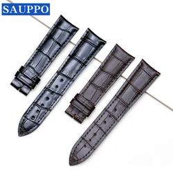 SAUPPO Arc Curved Ear Pin Buckle Watch Accessories Suitable Frederique Constant 20mm 21mm Top Layer Leather Bamboo Pattern