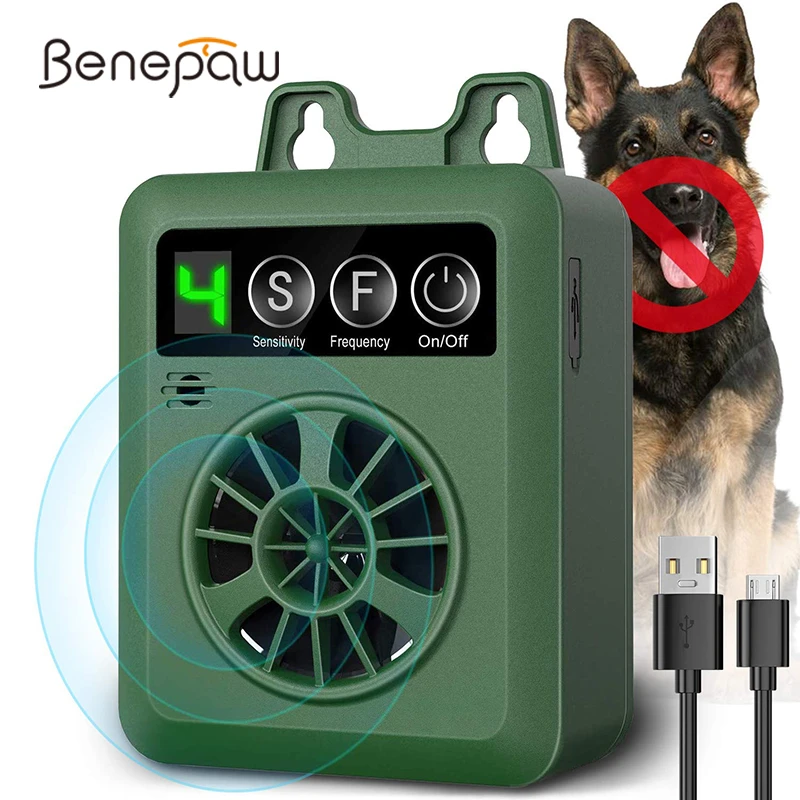 

Benepaw Safe Ultrasonic Dog Bark Deterrent USB Rechargeable 4 Adjustable Level Waterproof Pet Anti Barking Device Up To 15m