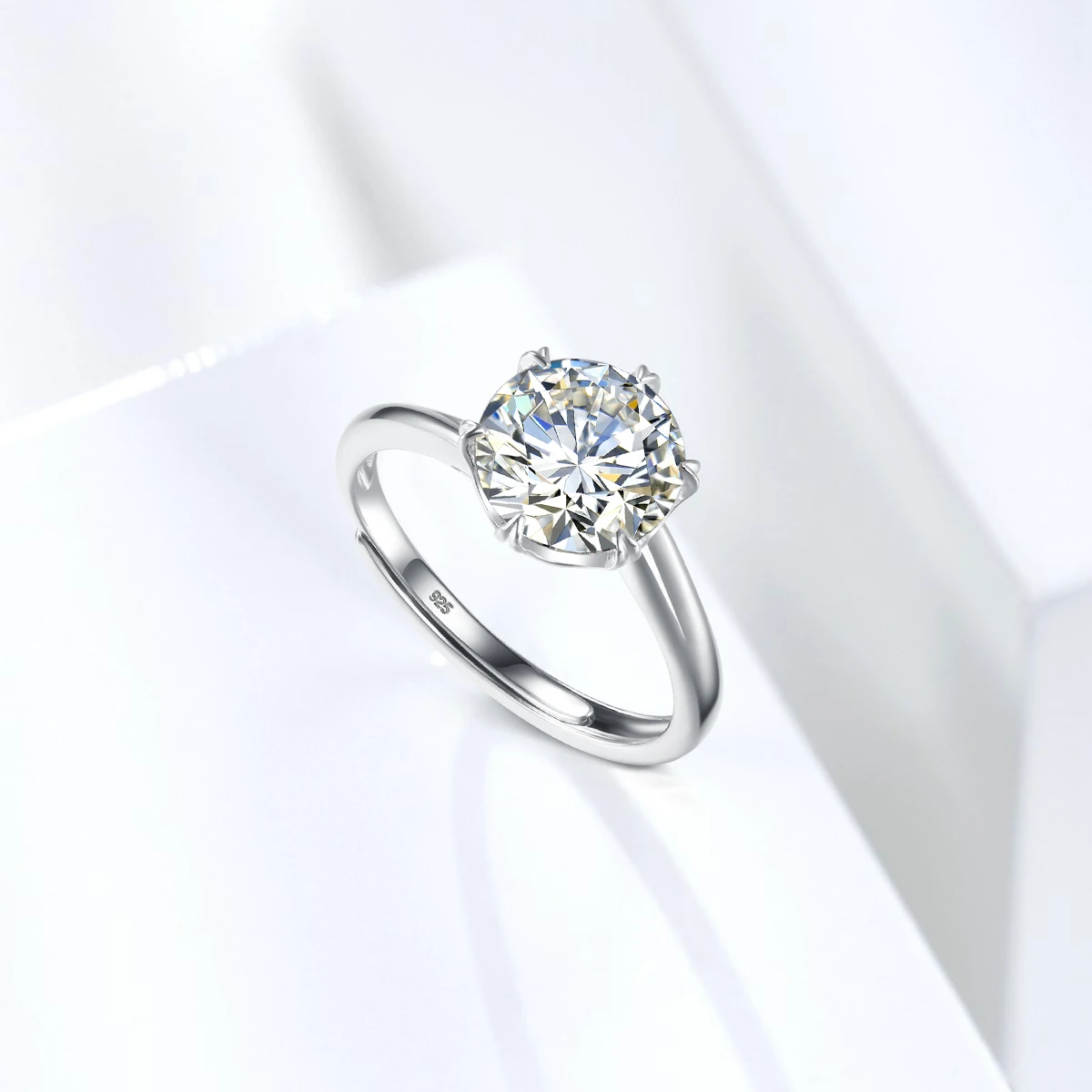 Imagem -02 - Szjinao-anel Moissanite Ajustável para Mulheres Prata Esterlina 925 Jóias Banhado a Platina Carats mm Redondo Noivado Casamento