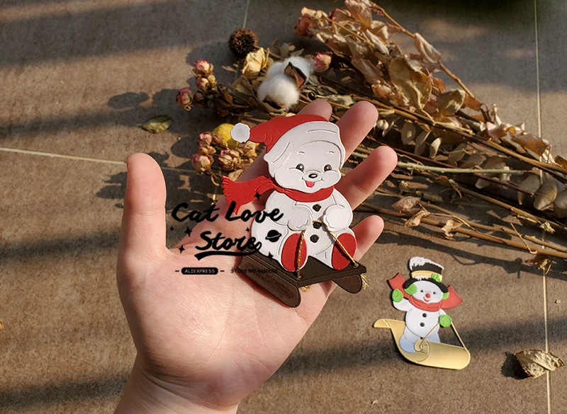 Tobogganing Snowman Metal Cutting Dies Scrapbooking Stencil Die Cuts Card Making Decorative Craft Embossing New Dies For 2019