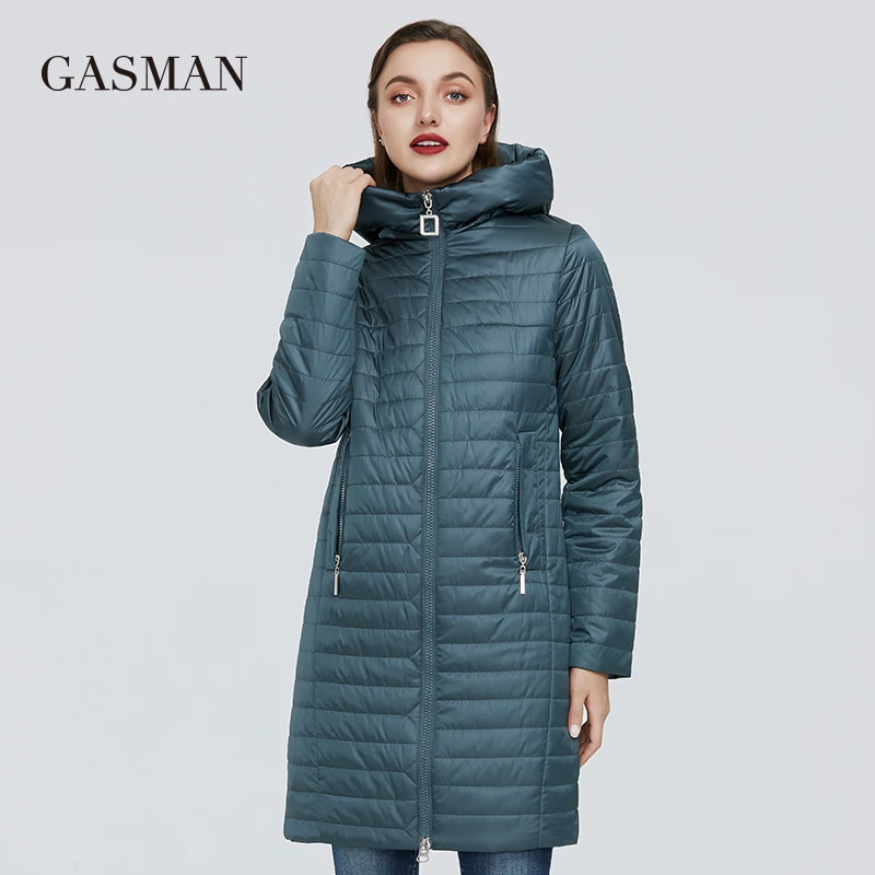 GASMAN 2022 Hooded zipper thin winter jacket Women pocket fashion parka spring jacket coat Female cotton long solid down jackets