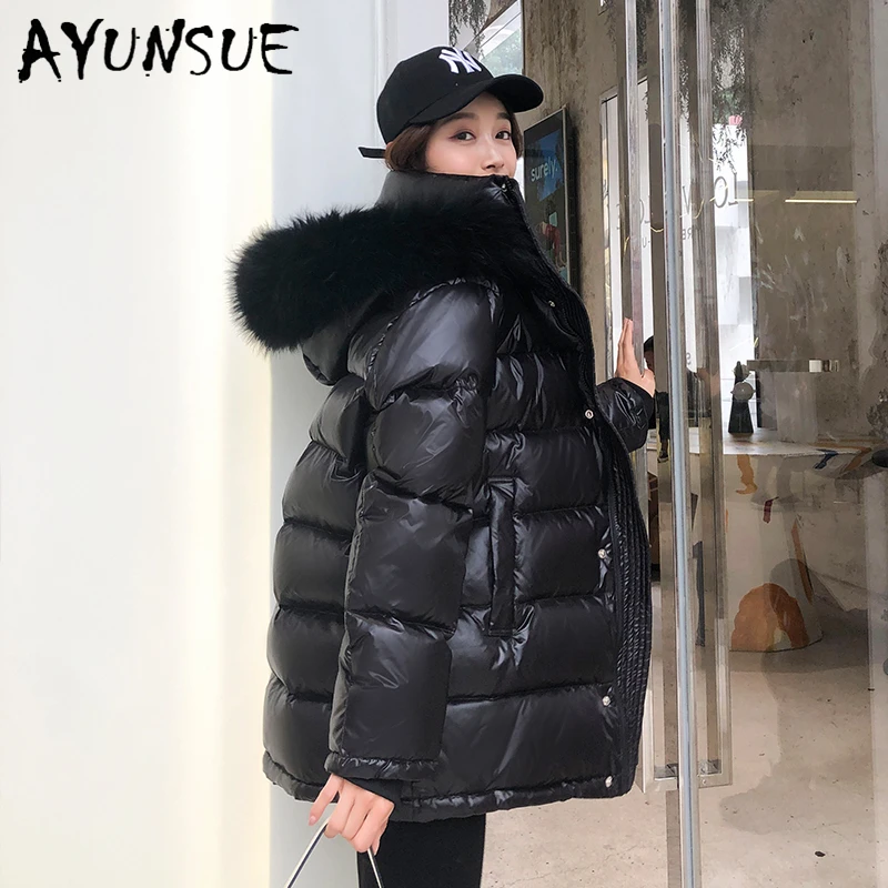 AYUNSUE 2020 Winter Down Jacket Women Warm Thick White Duck Down Jackets Real Raccoon Fur Hooded Parkas Woman Down Coats 19300