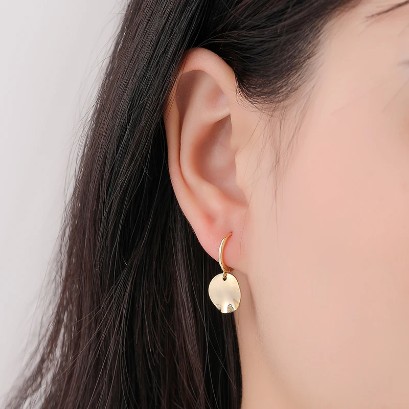 ANENJERY Silver Color Irregular Coin Hoop Earrings for Women Party Weddings Minimalist Jewelry