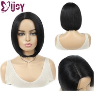 IJOY Short Bob Brazilian Straight Human Hair Wigs Middle Part Scalp Wig Black Color Full Machine Made Wigs Non-Remy Hair Wig